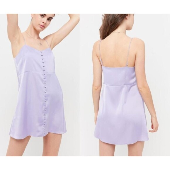 Urban Outfitters Padova Size S Button Y2K Purple Pullover Satin Slip Mini Dress - Picture 3 of 15